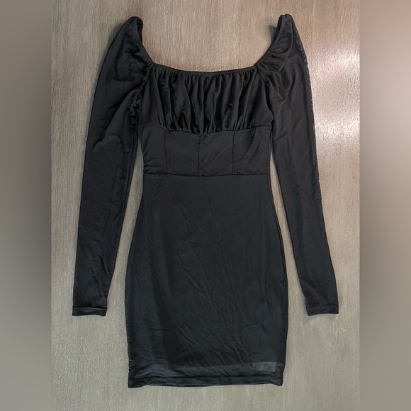 NWT Black Mesh Long Sleeve Corset Mini Dress XS - Picture 1 of 9